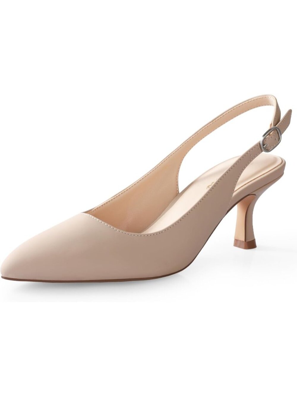 Women's Slingback Kitten Heels Nude Nubuck Black Closed Pointed Toe Pumps Shoes